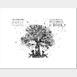 Kids reading under tree Posters and Art